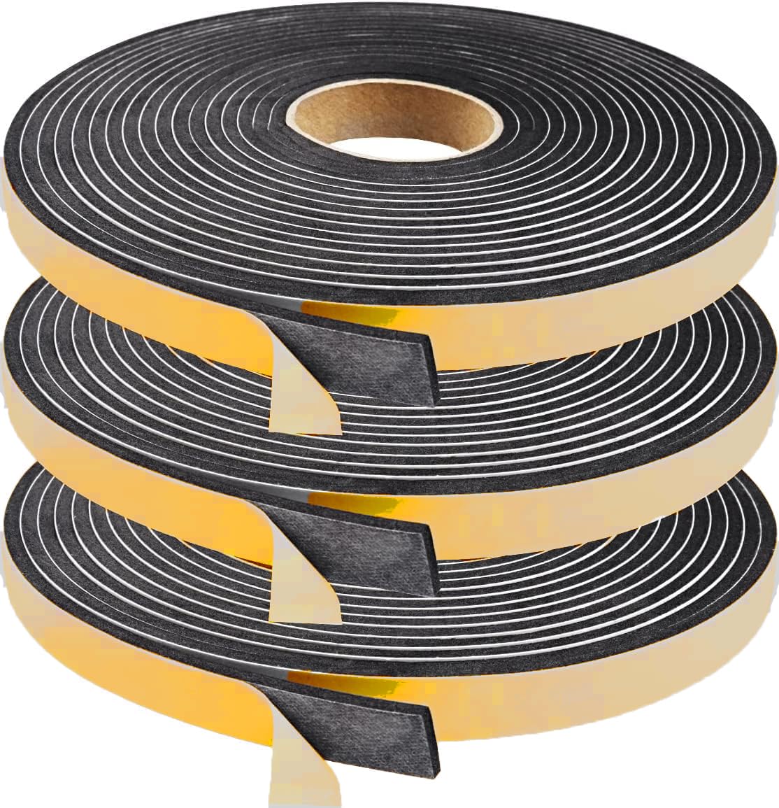 BUYMORE Beautiful Useful Youthful Weather Stripping 3 Rolls, 1/2 Inch W x 1/8 Inch T Seal Foam Tape for Door and Window, Insulation Soundproof Seal Strip, 16.5ft (5m) Per Roll