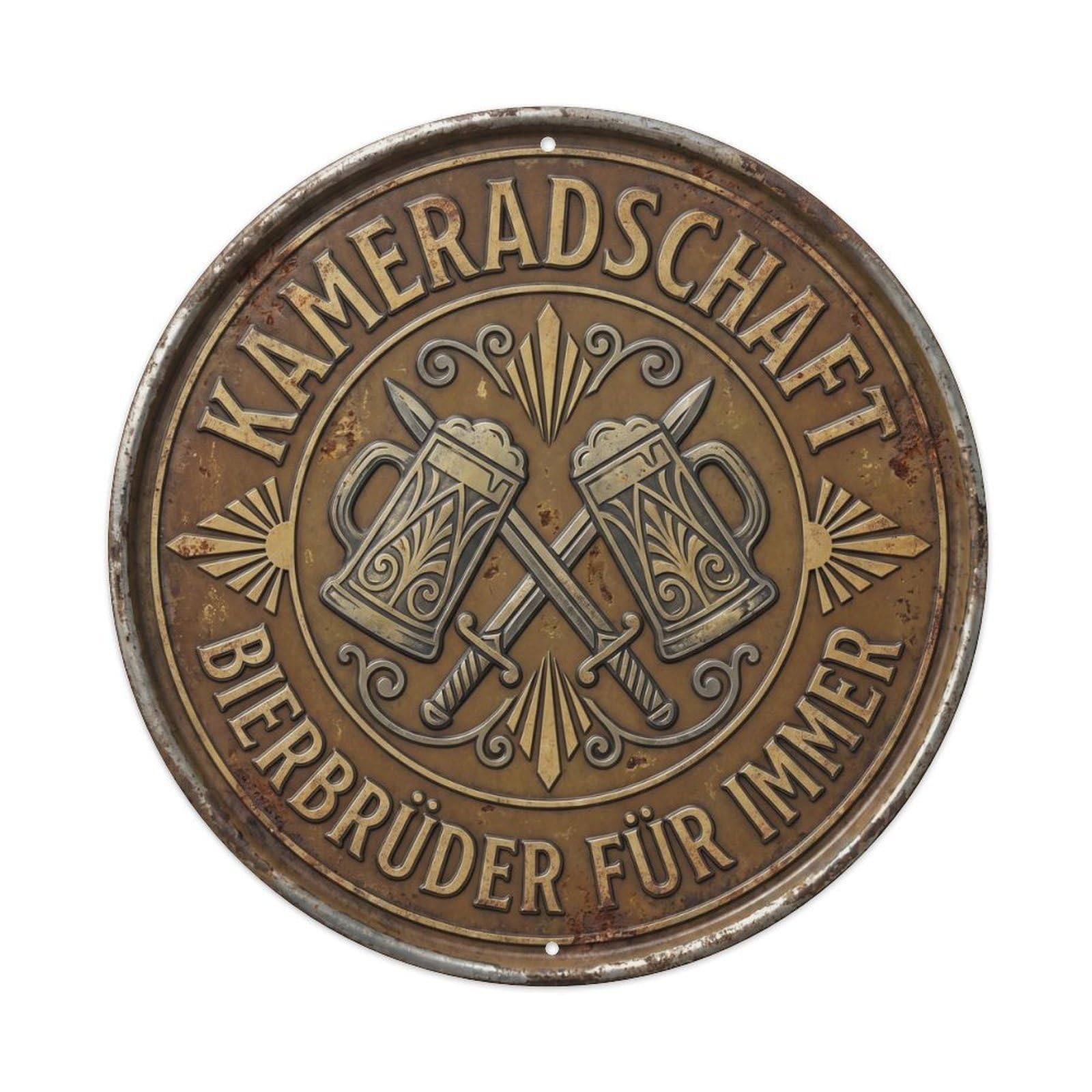 Vintage Bar Style Kameradschaft Humorous Gathering Camaraderie Metal Tin Sign Plaque Wall Decor for Cafe, Club, Garden Round Metal Poster 8x8Inch