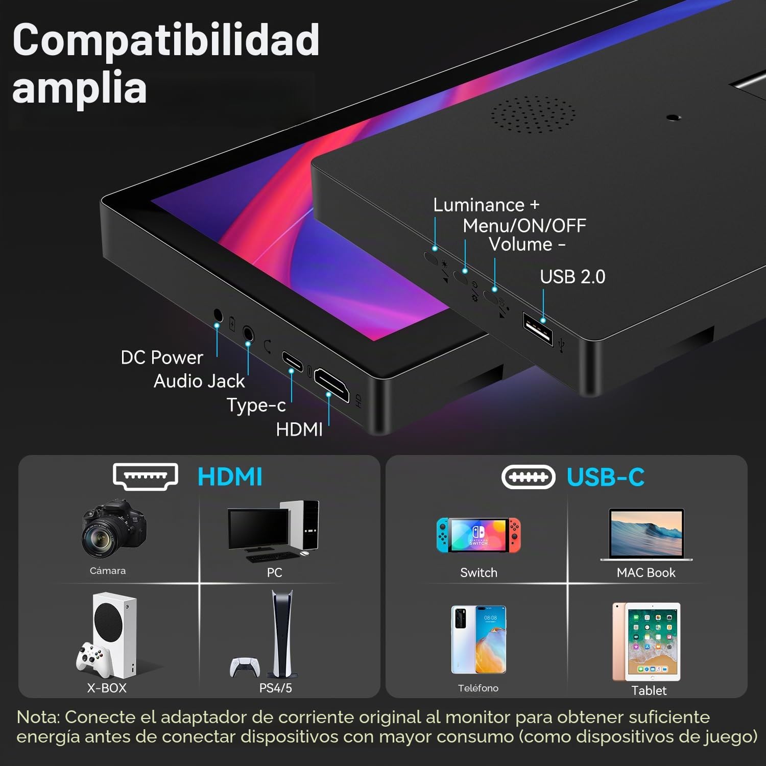 10,3 Pulgadas Monitor Secundario Táctil, Pantalla Portátil LCD IPS | LCD IPS Display Alargada 1920 × 720, HDMI y USB-C para Ordenador, para Monitorización de GPU, CPU y RAM