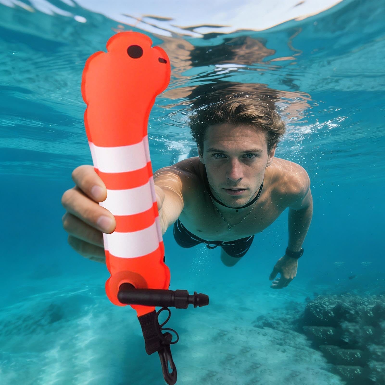 Boa da nuoto gonfiabile per la sicurezza in acqua, galleggianti con marcatore per piscina, pesca, snorkeling, pratica subacquea