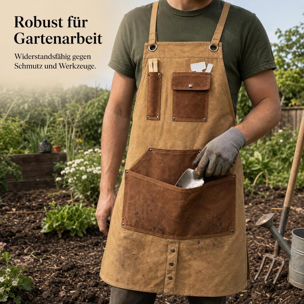 Canvas Schürze gewachst, Robuste Segeltuchschürze mit Kreuzgurten für Handwerker und Holzbearbeiter, für Künstler