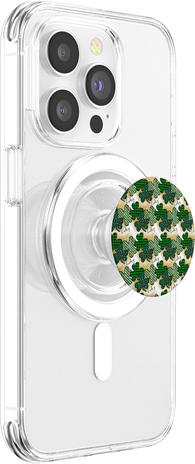 Green Clover Irish Leopard Shamrock Happy St Patrick's Day PopSockets MagSafe PopGrip for iPhone