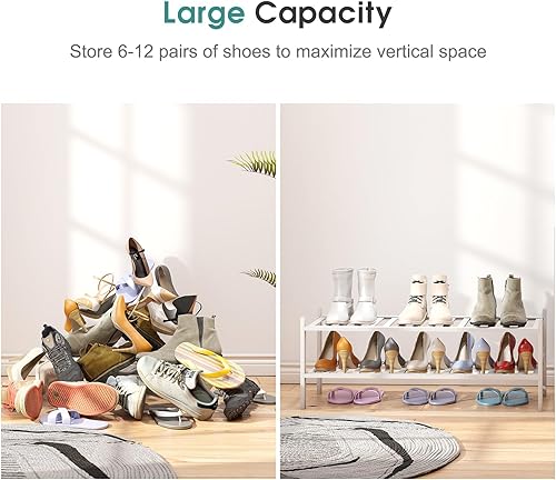 Vista 34 de Zapatero de bambú de 5 niveles para entrada, apilable plegable Natural, organizador de zapatos para armario de pasillo, zapateros de pie