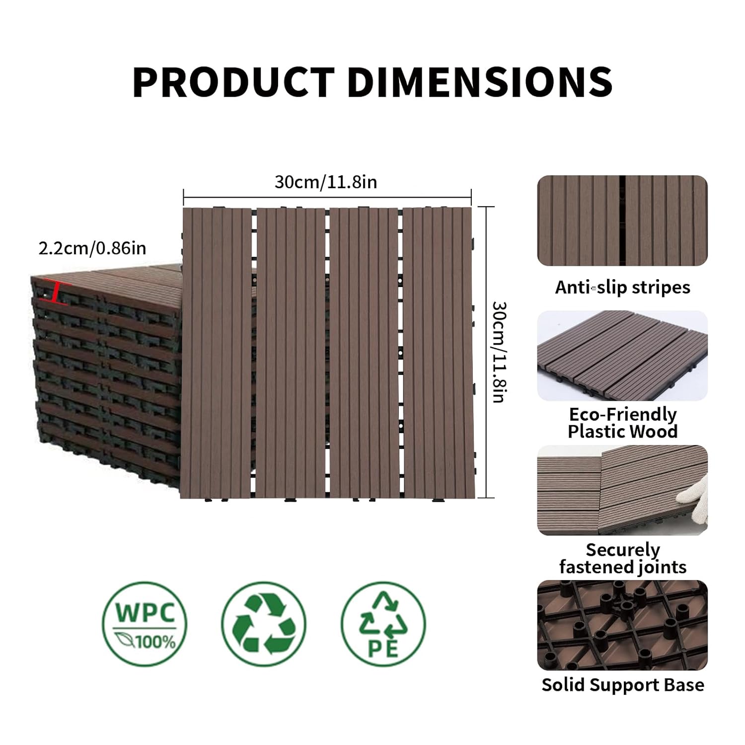 LIVING GREEN 11 PCS Interlocking Deck Tiles, All-Weather & Waterproof Composite Outdoor Flooring, Easy Snap-in Installation for Patio, Balcony & Garden