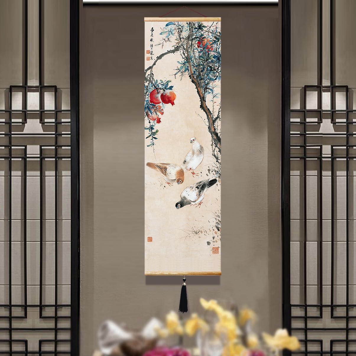 EAPEY Vintage Scroll Wall Art Canvas Prints, Bamboo wall Home Decor for Living Room, Ready to Hang Paintings