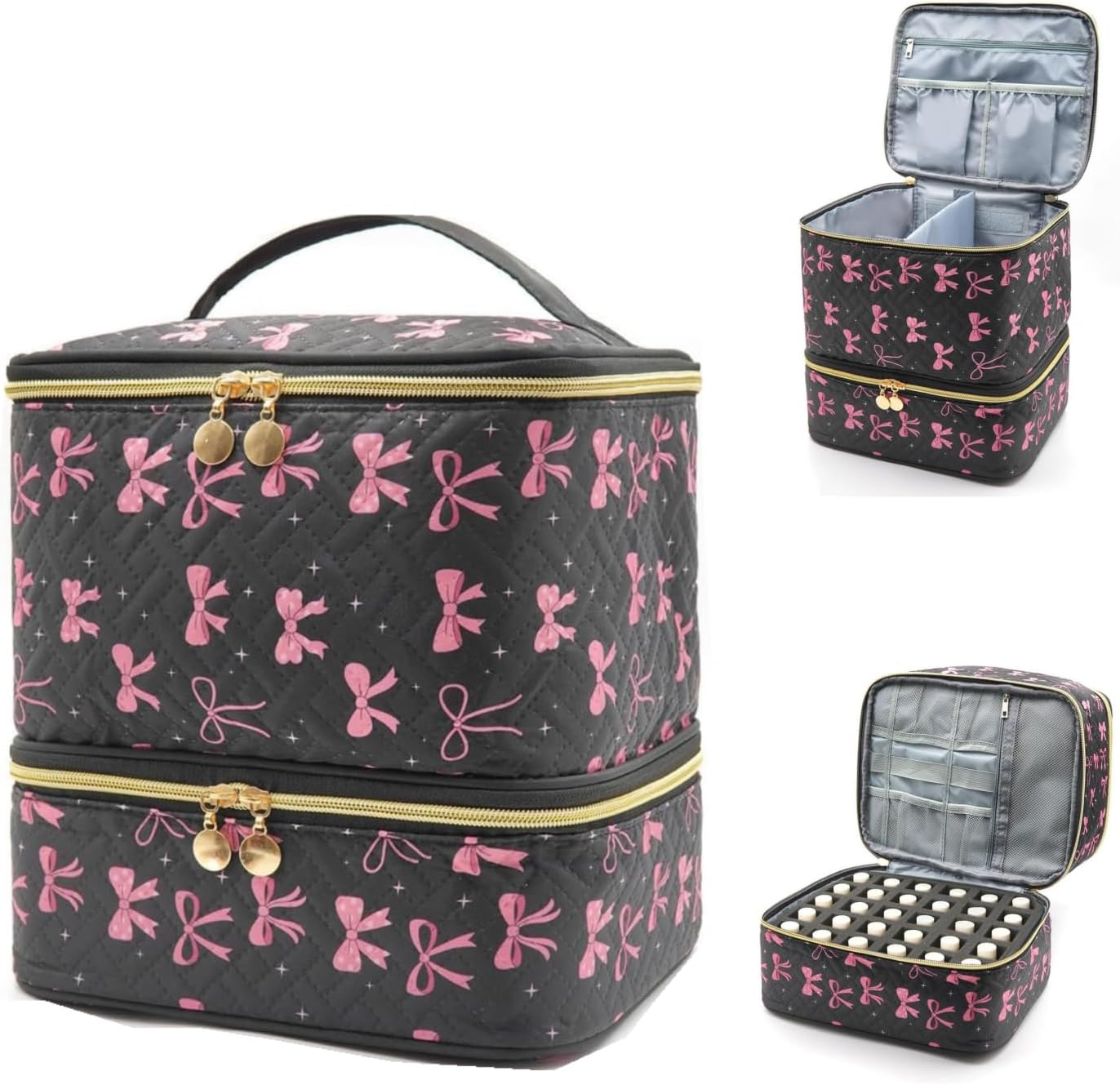 Nail Polish Organizer Aesthetic Nail Organizers and Storage, Bow Nail Supplies Kit Organizer Travel Carrying Case for Manicure Tools (Leopard A, 2 Layer)