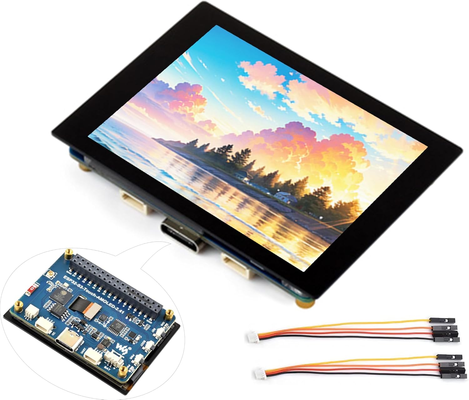 ESP32-S3 2.41inch AMOLED Capacitive Touch Display Development Board, 600x450 Resolution 16.7M Display Colors, 32-bit LX7 Dual-Core Processor, Support Wi-Fi and Bluetooth 5, Rich Interfaces (No Case)