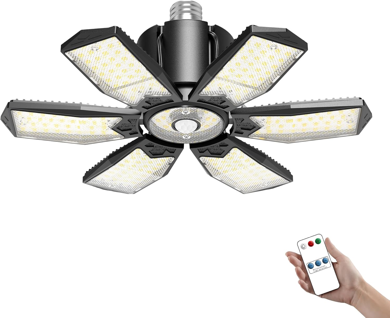 Movement Sensor Storage Mild 200W 20000LM, Deformable LED Sensing Store Lighting with Timer Setting – 6500K Vivid Movement Activated Mild Bulb for Basement/Workshop/Attic