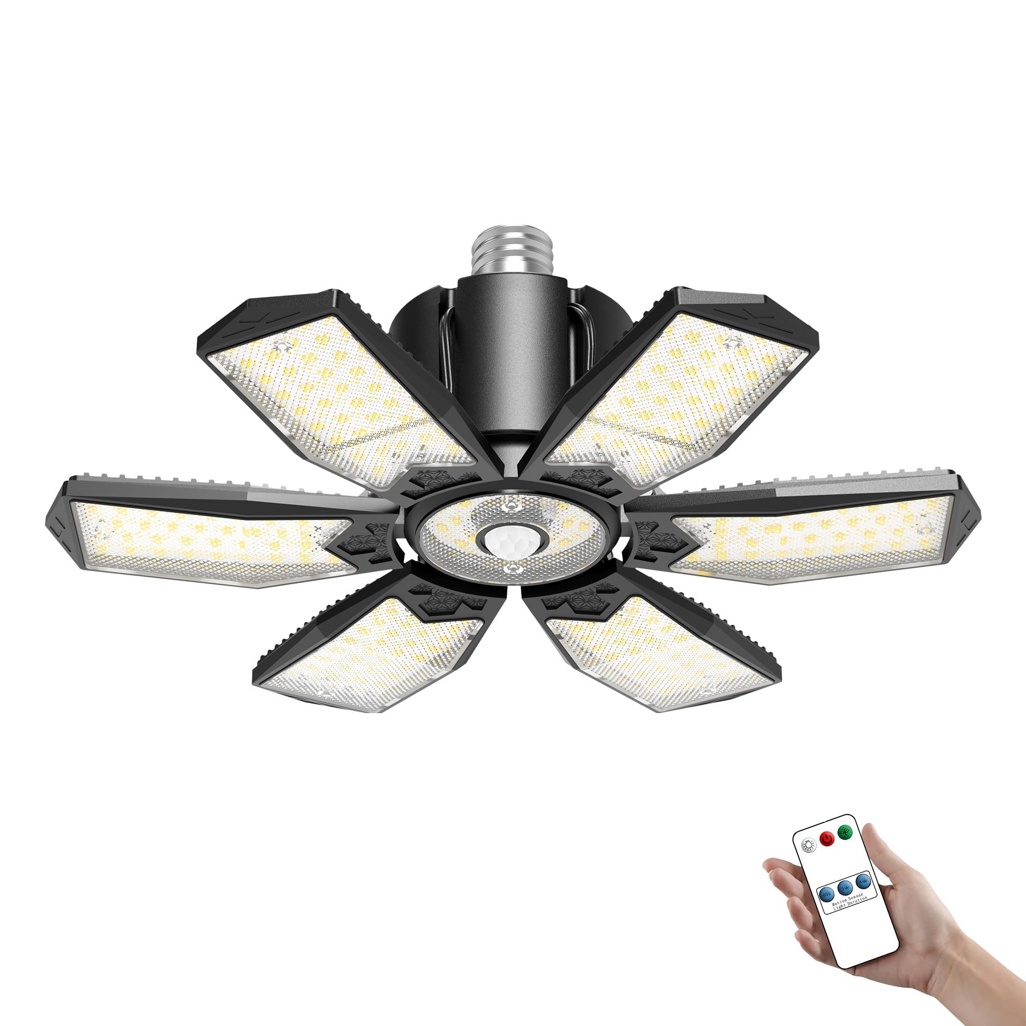 Motion Sensor Garage Light 200W 20000LM Deformable LED Sensing Shop Lighting with Timer Setting - 6500K Bright Motion