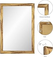 Vista 3 de ANDSTAR Espejo de pared con marco de madera de 24 x 36 pulgadas, espejo rectangular rústico retro para colgar en el dormitorio, baño, espejo rústico