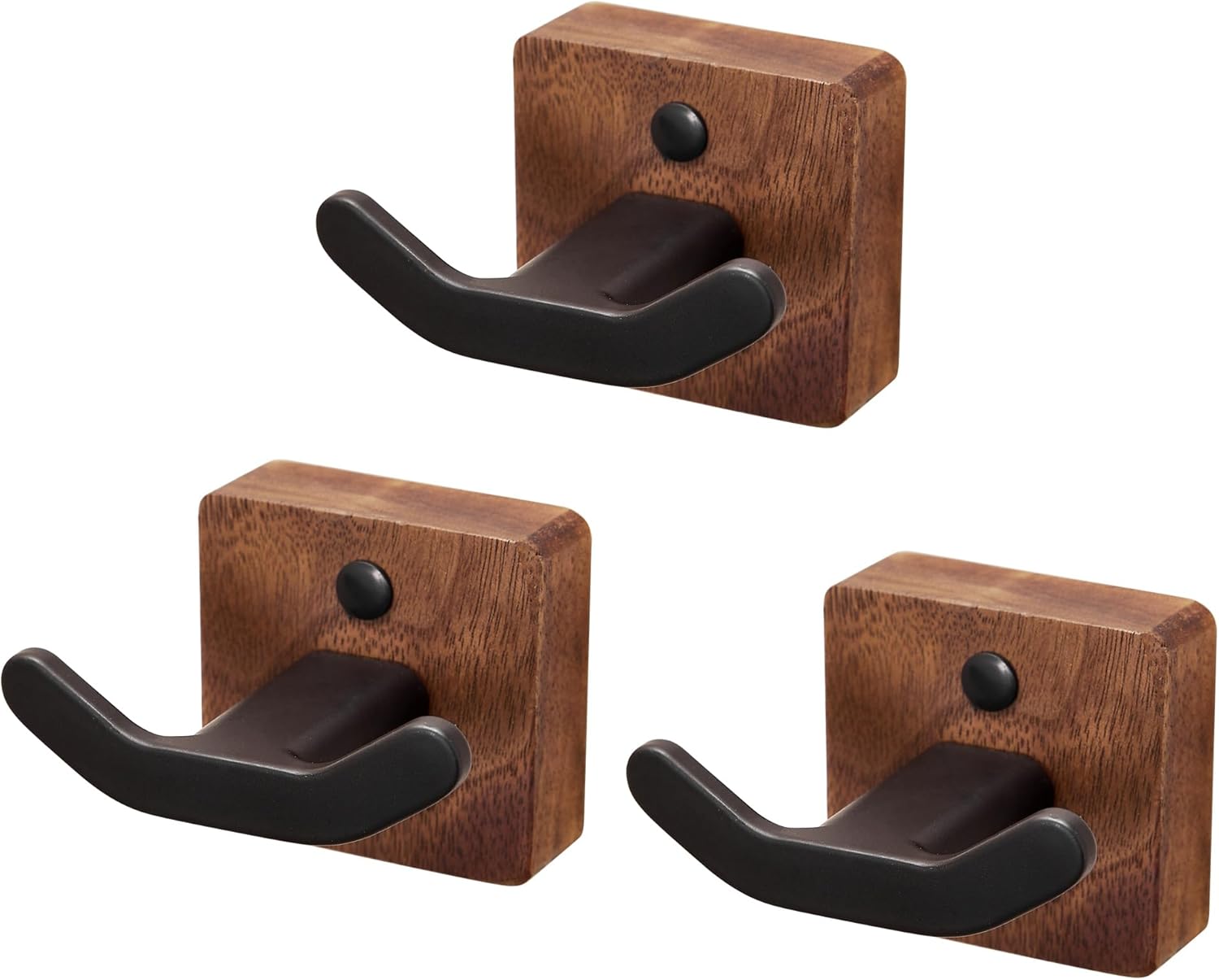 3 Pack Matte Black Wall Coat Hook Rack, Modern Coat Hooks Black Walnut Wood Black Metal Decorative Backpack Hanger Wall Mounted for Hanging Coats, Hats, Bags