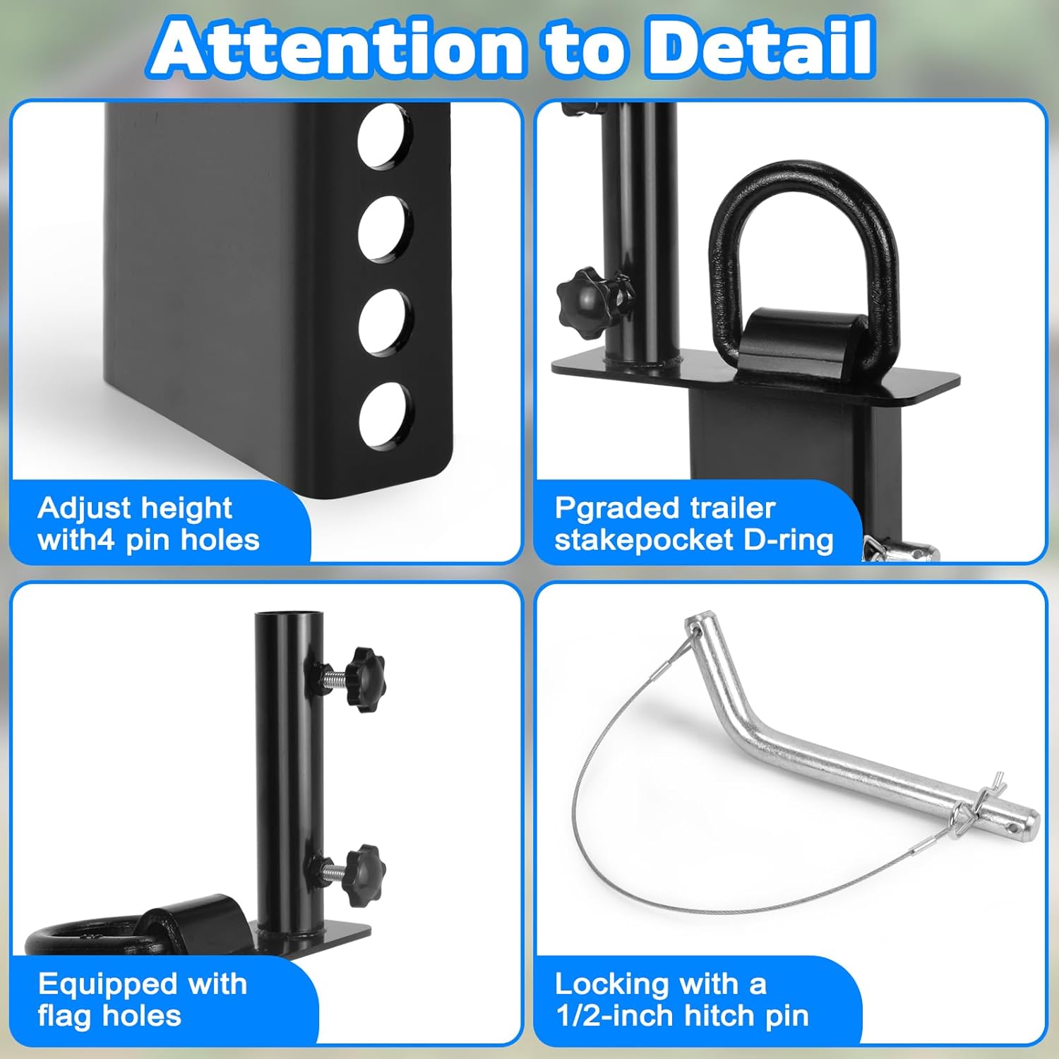 Stake Pocket D Rings with Flag Pole Holder – Heavy Duty Trailer Tie Down Anchors with Built-in Flag Mount for Safety Flag or LED Light Pole,Perfect for Flatbed Trucks & Trailers (4-Pack) (4Pack)