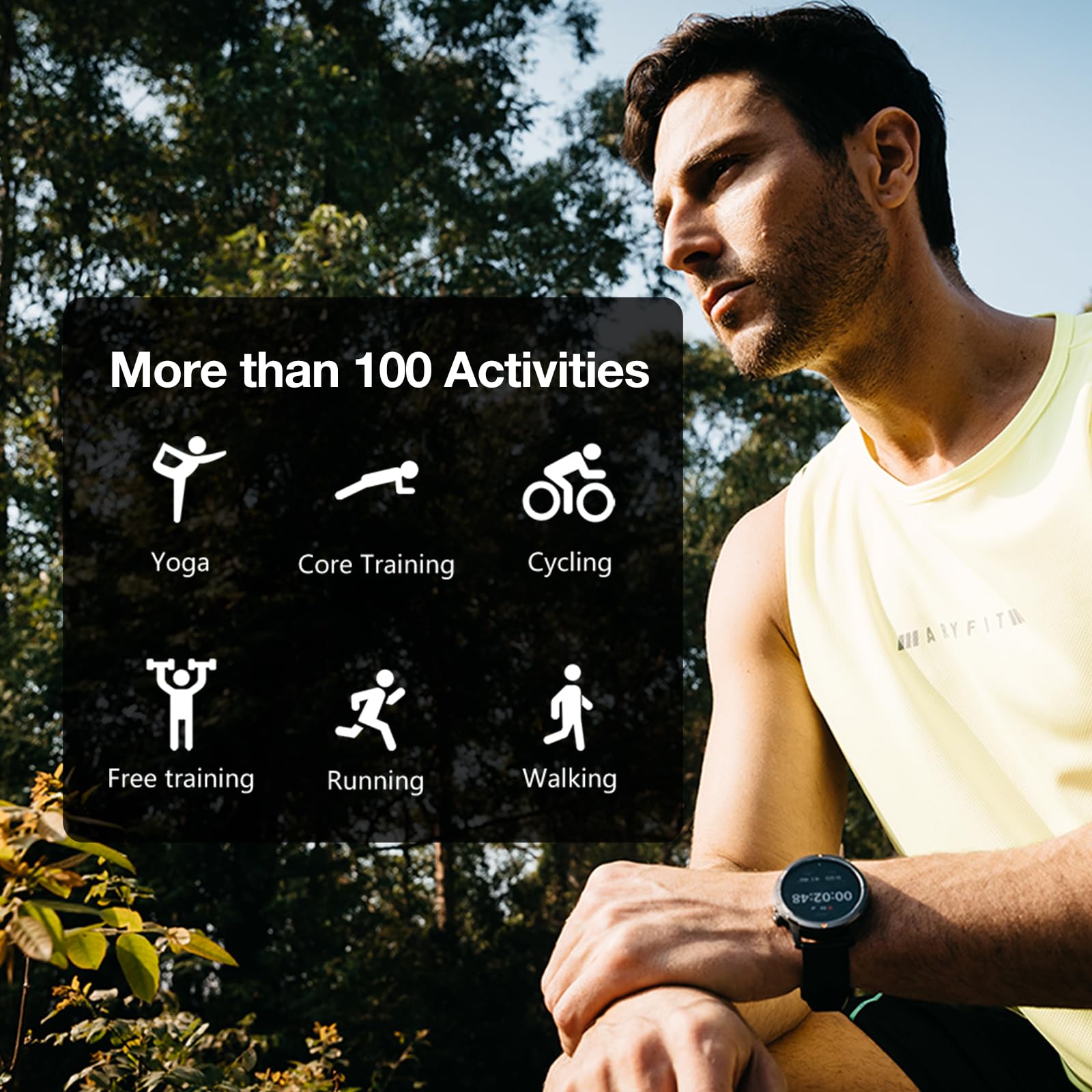 AGM Legion - Orologio intelligente da uomo, impermeabile fino a 5 ATM, antiurto e a prova di caduta, oltre 100 modalità sportive, chiamate Bluetooth, bussola, barometro e altimetro, display AMOLED da