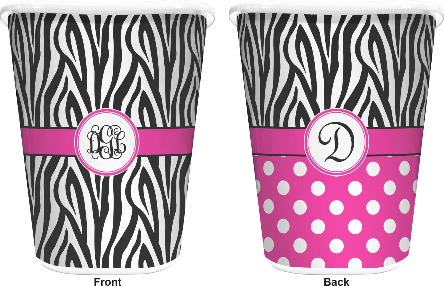 RNK Shops Personalized Zebra Print Waste Basket - Double Sided (White)