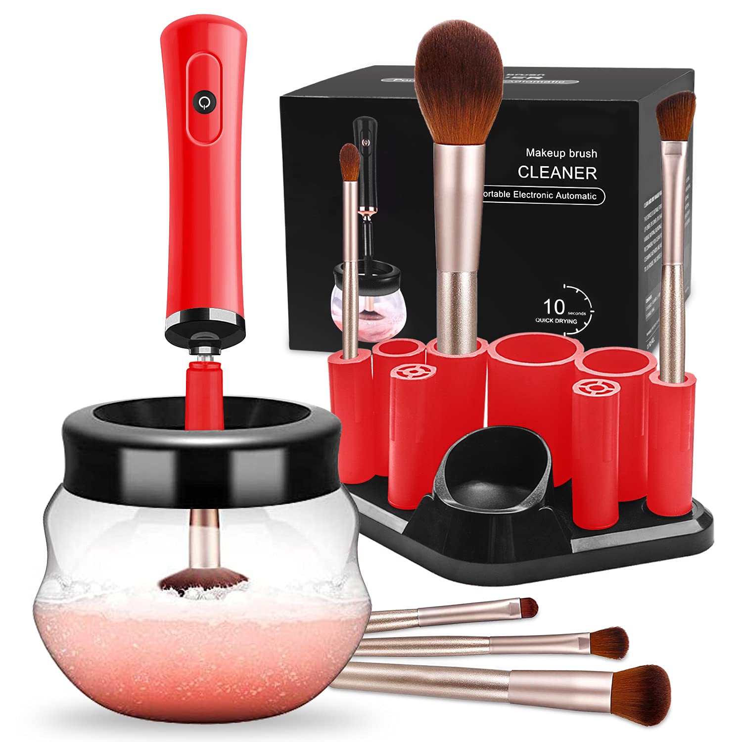 Makeup Brush Cleaner, Electric Makeup Brush Cleaning Dryer Set Spinner Automatic with 8 Rubber Collars for Deep Clean Most Size Makeup Brushes (PINK) : Beauty & Personal Care