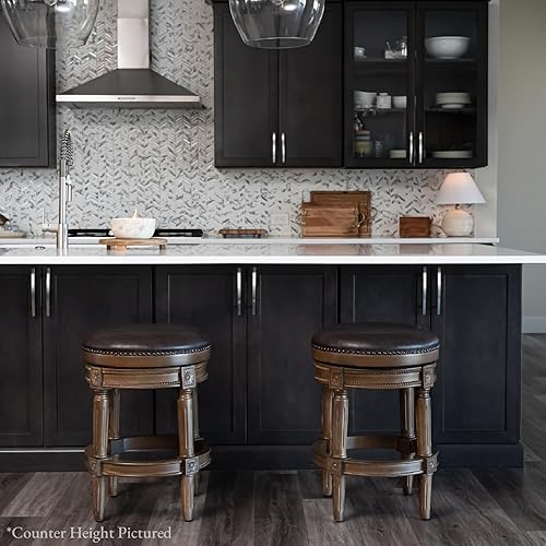 Miniatura 4 de Maven Lane Pullman Taburete tapizado de 31 pulgadas de altura de barra sin espalda en acabado nogal con asiento acolchado de cuero vegano