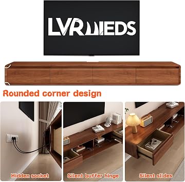 Floating TV Unit - Wall Mounted Media Console with 2 Flip-Down Doors & 2 Drawers Entertainment Center TV Cabinet, Video Shelf for Home Room (Walnut, 200CM)