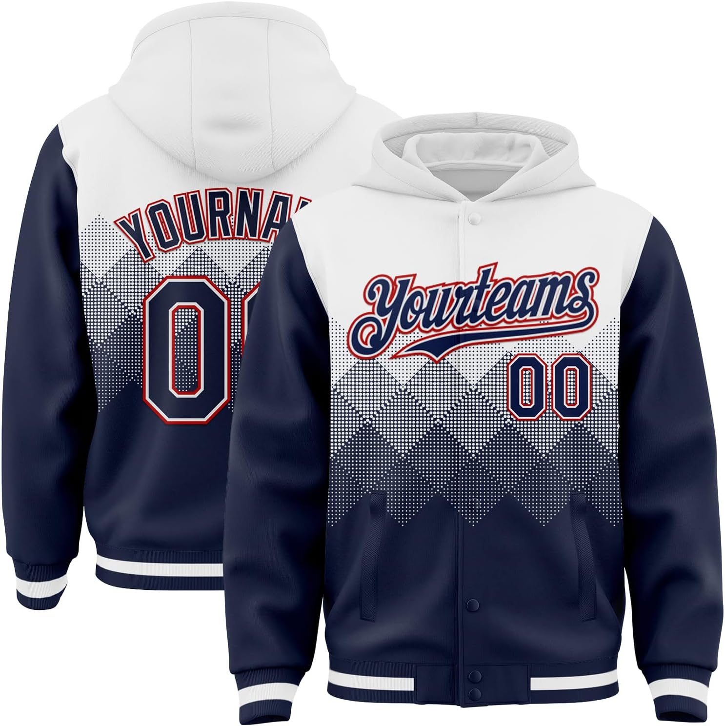 Fanscustom Custom Gradient Varsity Hoodie Jackets Personalized Letterman Jerseys Full Snap Sports Team Uniforms Coats