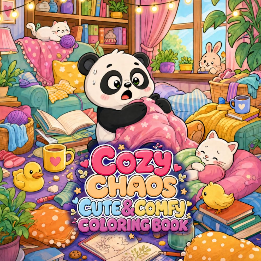 Cozy Chaos Cute & Comfy Coloring Book: Bold and Easy Cute Cozy Coloring Book for Adults and Teens with Funny Hygge Animals and Relaxing Comfy Scenes