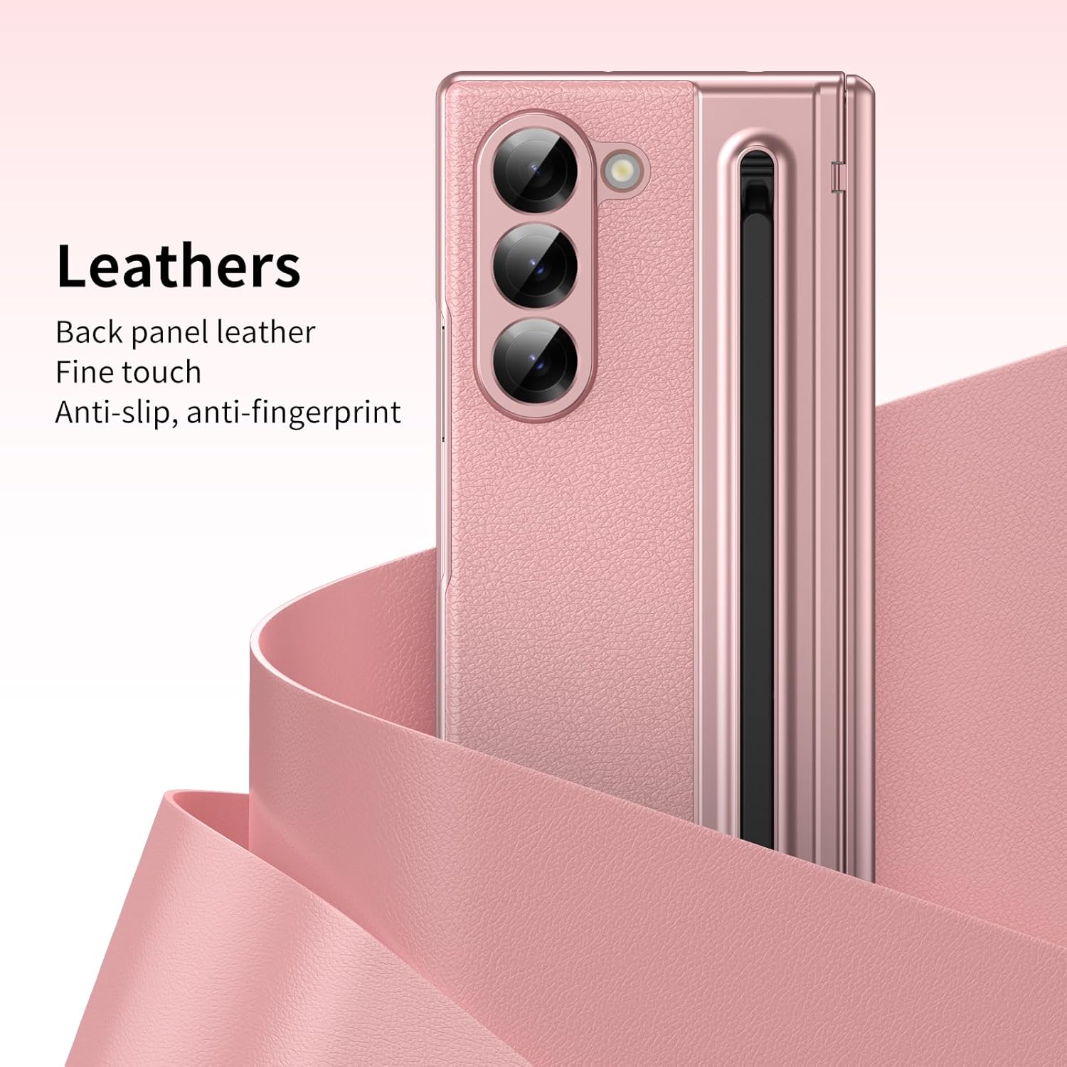 for Samsung Galaxy Z Fold 6 Case with Built-in Screen Protector & Hinge Protection and S Pen, Premium Leather All-Inclusive Protective Phone Cover for Galaxy Z Fold 6- Pink