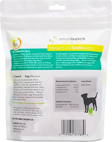Miniatura 2 de smallbatch Pets Premium - Golosinas de corazón de cordero liofilizadas para perros y gatos, 3.5 onzas, fabricadas y obtenidas en los Estados Unidos,