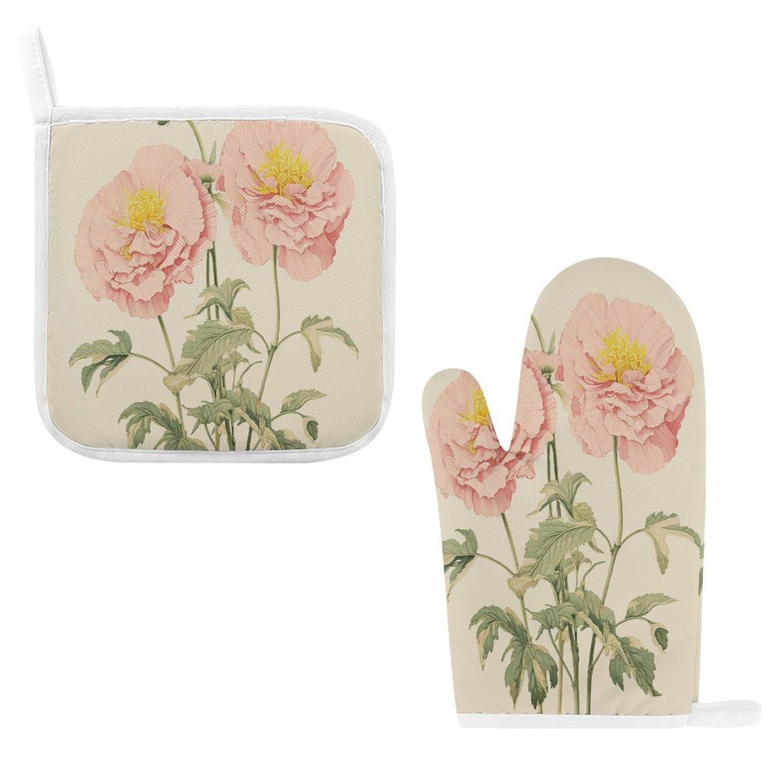 Fodpand Style Flower Illustration Oven Mitts And Pot Holders Sets