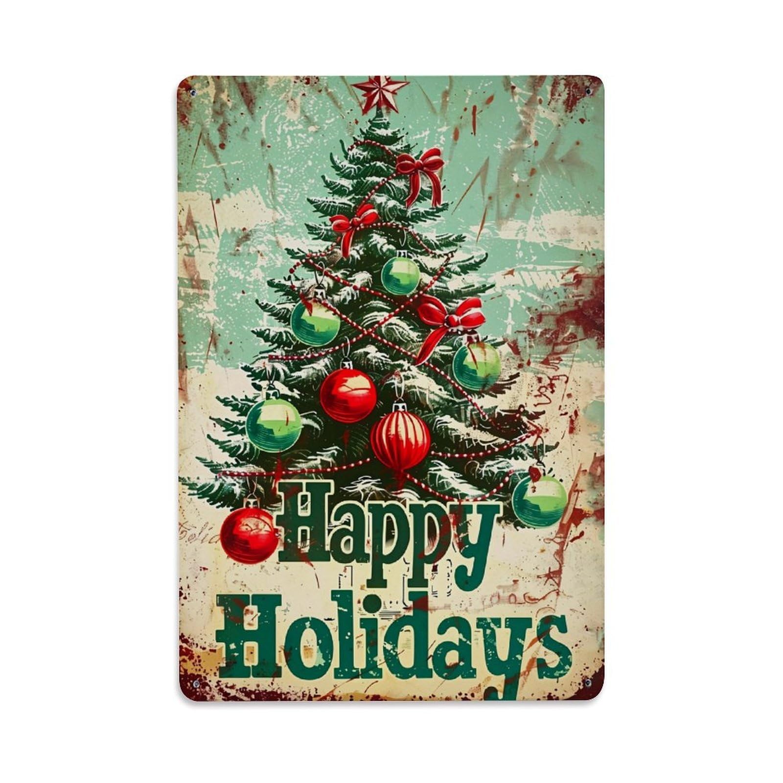 Jdfenggu Vintage Christmas Tree Ornaments Snow Happy Holidays Retro Metal Tin Sign, Decor Art Poster For Bar, Home, Man Cave, Kitchen, Laundry Room Gift 8X12inch