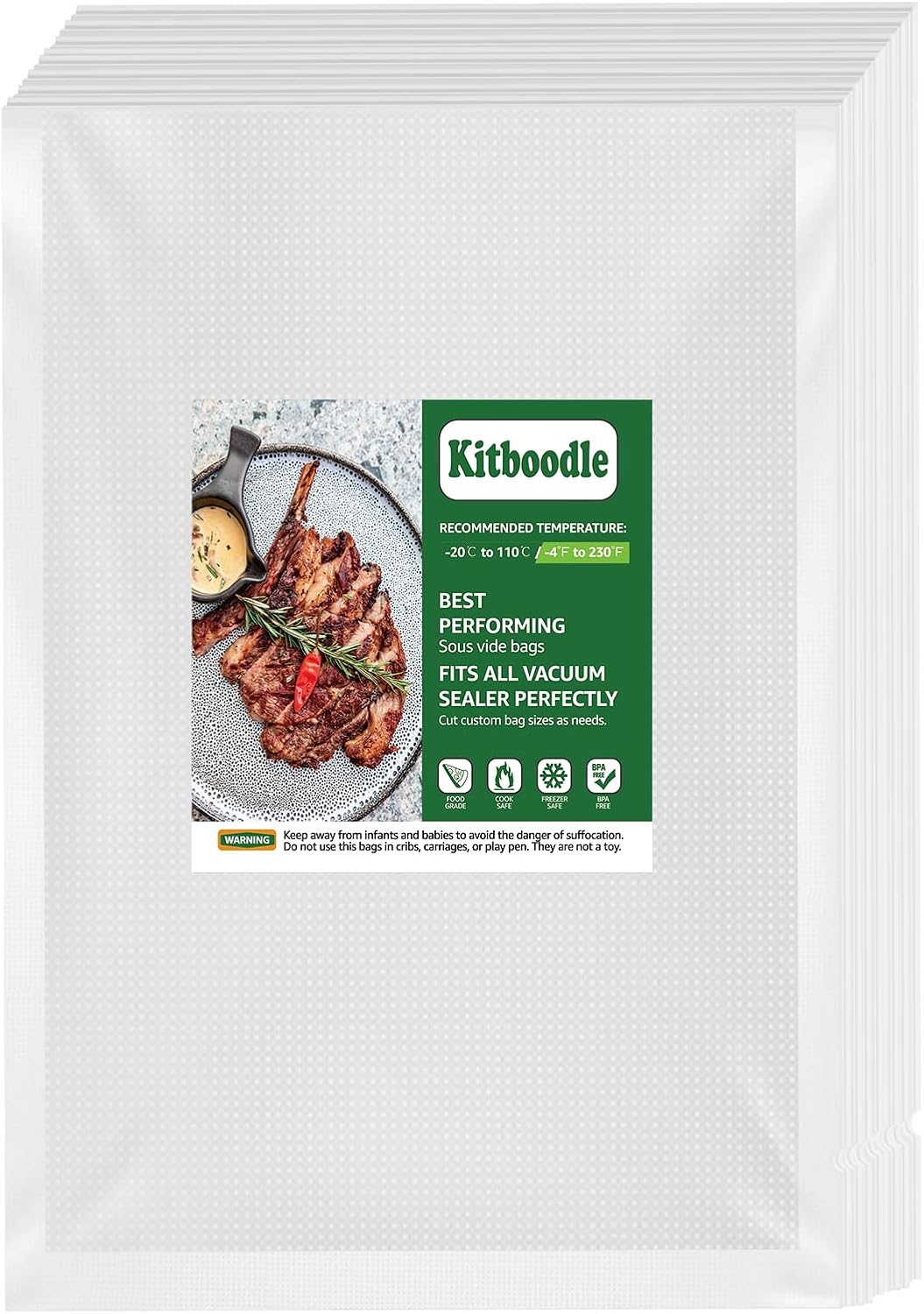 100 Quart 8''x12'' Vacuum Sealer Bags for Food Saver, PreCut Bag for Meal Prep, Commercial Grade Heavy Duty Sous Vide Bags, BPA Free