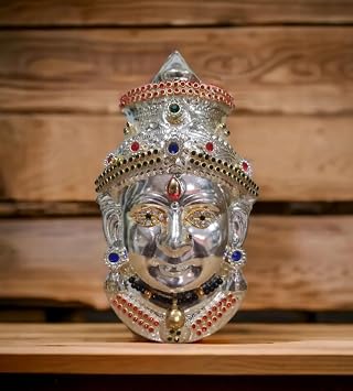 6.5x3.5 Inch Silver Plated Lakshmi Face Mukoot for Home Temple Pooja Decore K4145