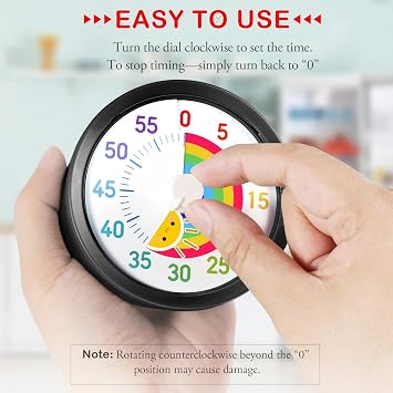 Secura 60-Minute Visual Timer, Rainbow Classroom Timers for Kids, Time Clocks, Countdown Time Tracker Management Tool with Pause Function (Sun & Black)