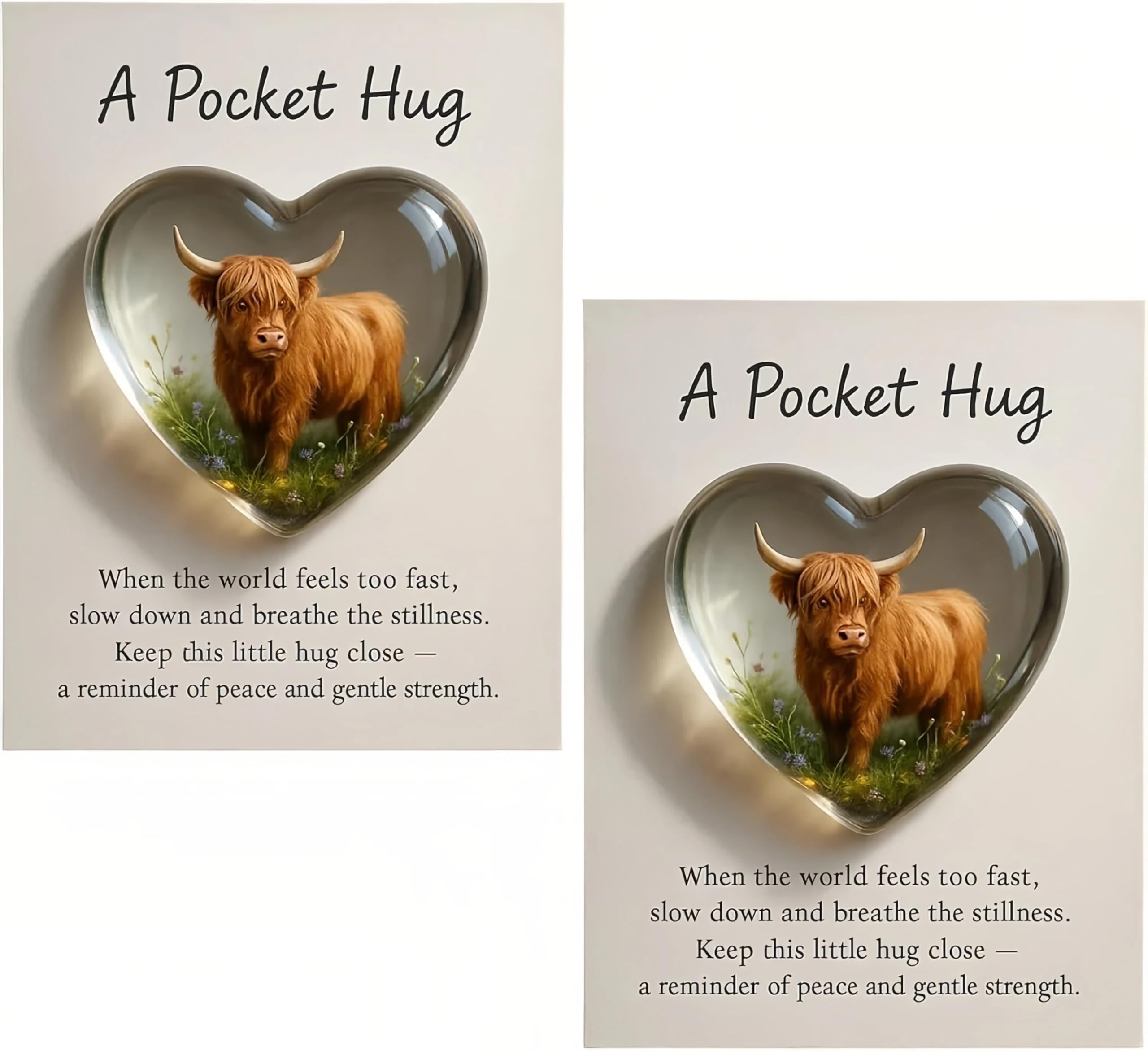 Livoravoli Pocket Hug Highland Cow Token 2PCs Emotional Support Animal Keepsake with Inspirational Card, Rustic Nature Themed Gift for Comfort and Reassurance