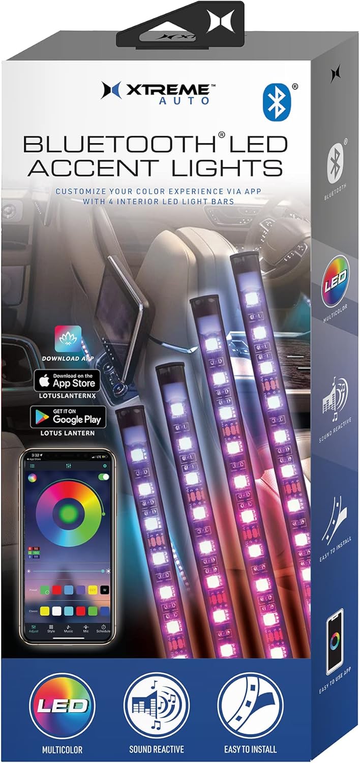 Xtreme Bluetooth LED Car Accent Light, 4 Pack, Mobile App Control Automotive