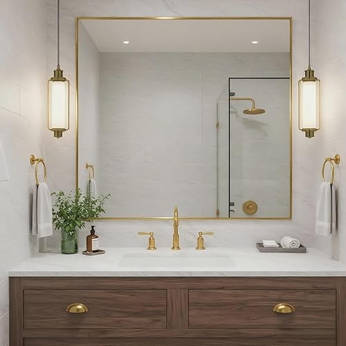 Miniatura 87 de Espejo de baño dorado naranja de 30 x 30 pulgadas para pared, espejo rectangular rectangular con marco de aluminio, moderno grande para dormitorio