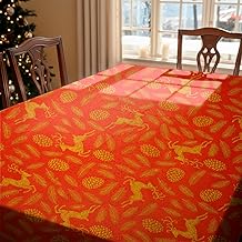Toalha De Mesa Natal Jacquard Retangular 2,20m 6 Lugares Decoração Festiva Natalina (Vermelho)