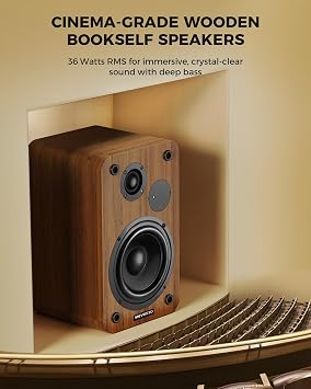 Active Bookshelf Speakers 36W RMS - BT 5.4 Wireless PC Speaker with 5'' Woofer, Studio Monitors with USB Digital Audio Transfer AUX RCA Optical Input for Record Player/TV/Computer Turntable