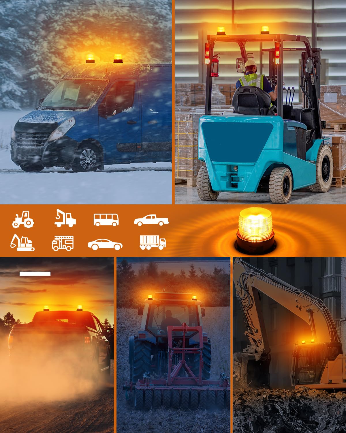 Dinfu 2 x lampeggiante a batteria 12V LED lampeggiante senza fili stroboscopica Ambra segnalazione lampeggiante di emergenza Orange Luce Rotante magnetica per camion trattore SUV j-eep