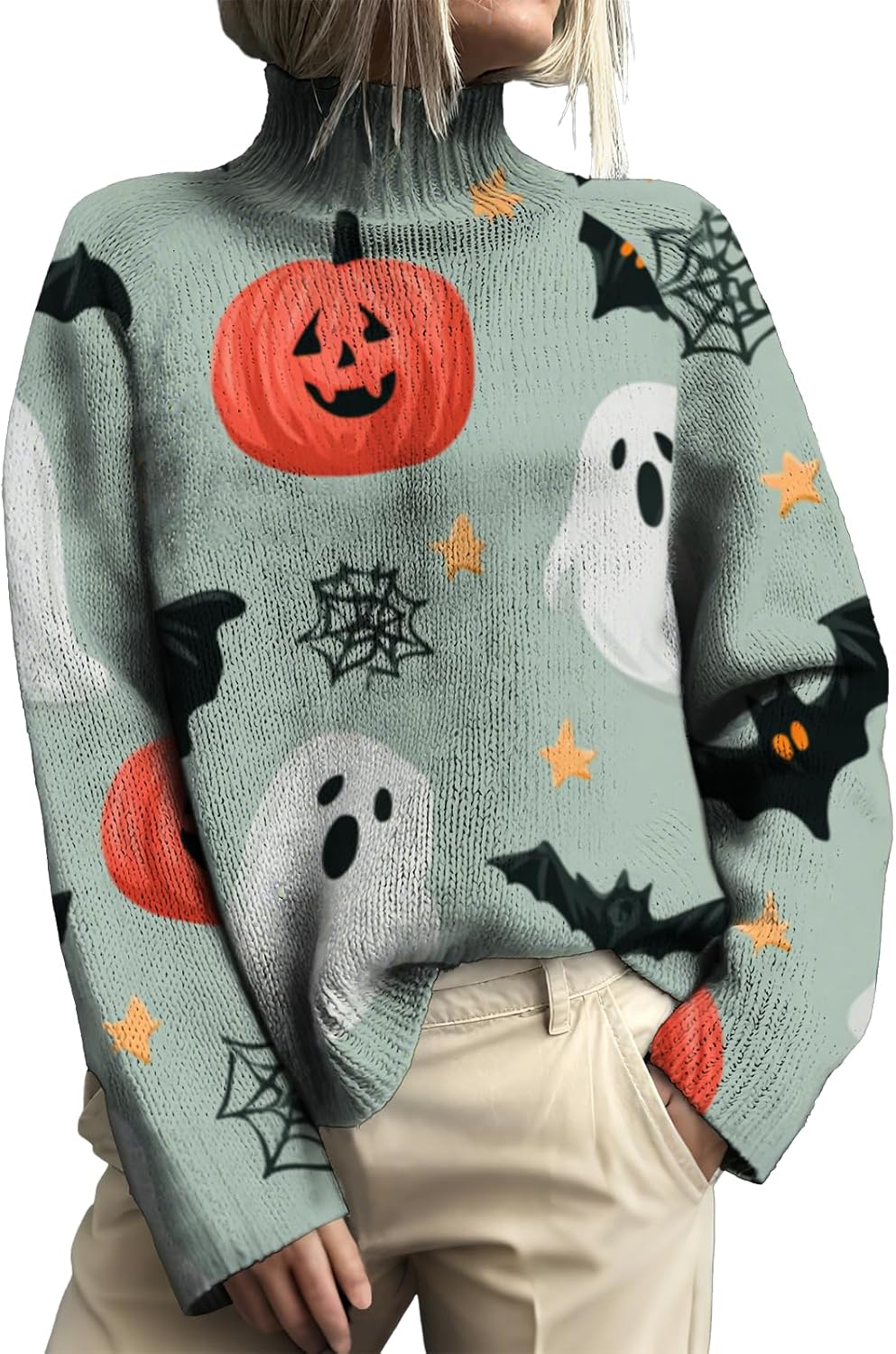 Womens Turtleneck Pullover Sweaters Womens Halloween Tops Chunky Sweater Tops Fashion Outfits Winter Clothes