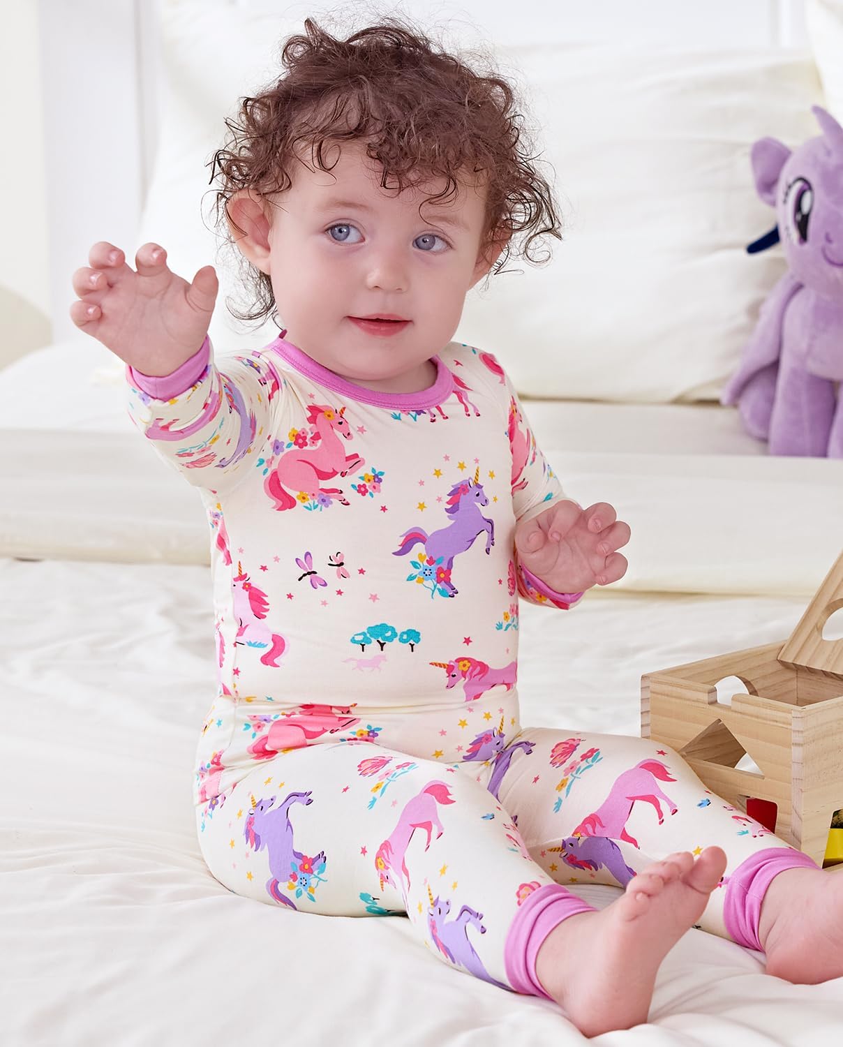 Bamboo Viscose Toddler Girls Kids Pajamas Unicorn Mermaid Pjs Long Sleeve Snug fit 12M-8Y 2pcs Soft Jammies - Image 3