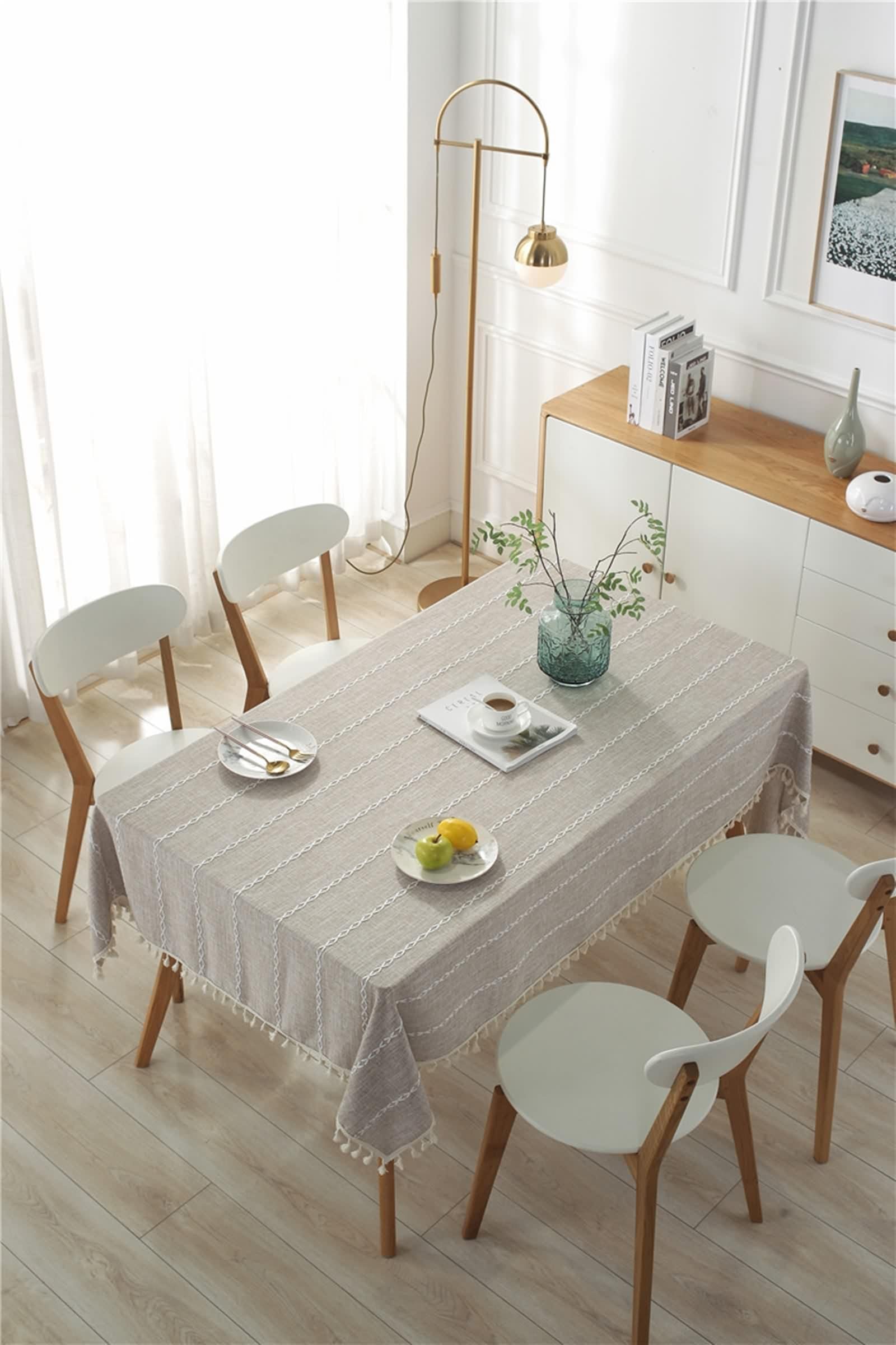 Tovaglia Tavolo Quadrato 90X90, Copri Tavolo Compleanno Caffè Leggero Cotone Lino Tinta Unita con Pizzo Decorativa per Soggiorno Cucina