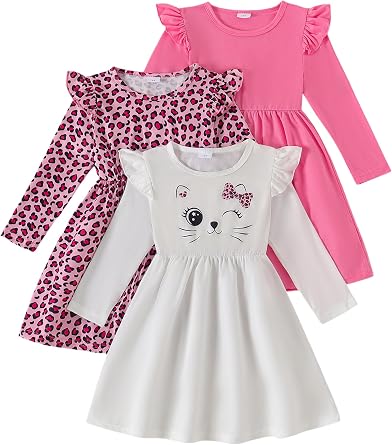 Girls Dresses Toddler Girls Dress 3-Pack Casual Party Print Skater A-line Dress Sundress