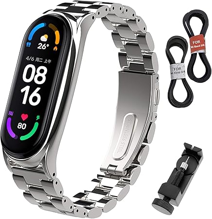 BDIG Correa Compatible Mi Band 5/6 Correas Metal, Mi Band 4/3 Pulsera de Acero Inoxidable Agradable para Mi Band 6/5/4/3 Correa (No Host)