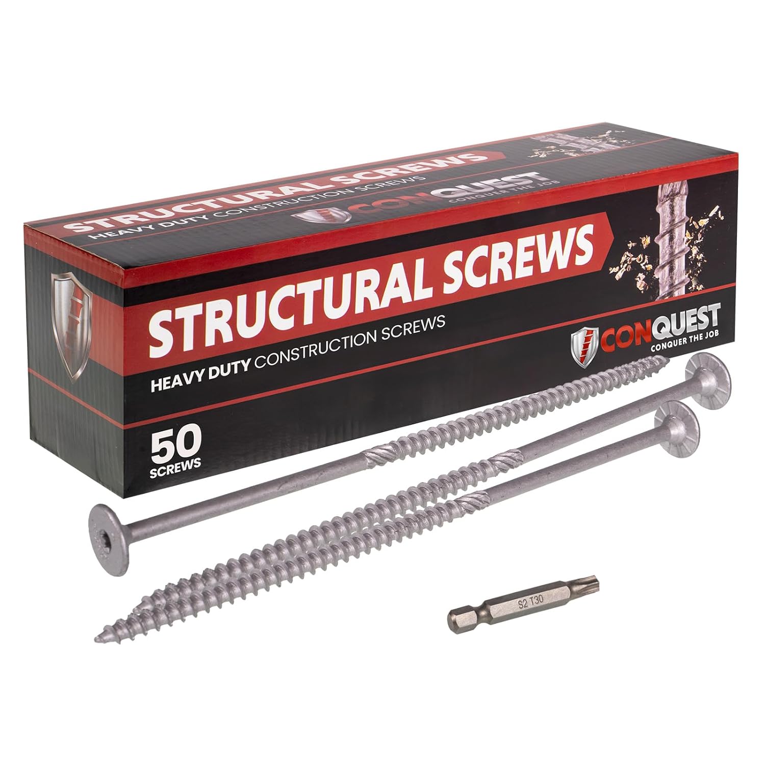 Conquest Structural Wood Screws - 0.275" x 8" ICC Certified Heavy-Duty Self Tapping Flat Head T30 Star Drive Screws (Pack of 50)