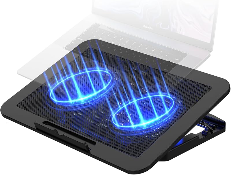 Laptop Cooling Pad for up to 17" Laptops | Quiet, Portable, Metal Mesh Surface, Dual 1400 RPM Fans| Adjustable Height Laptop Stand & Dual USB Ports- Gaming Laptop Cooling Pad for Desk or Lap