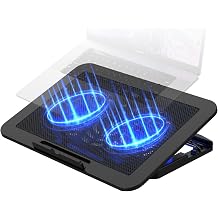 iJoy Laptop Cooling Pad for up to 17" Laptops | Quiet, Portable, Metal Mesh Surface, Dual 1400 RPM Fans| Adjustable Height Laptop Stand & Dual USB Ports- Gaming Laptop Cooling Pad for Desk or Lap