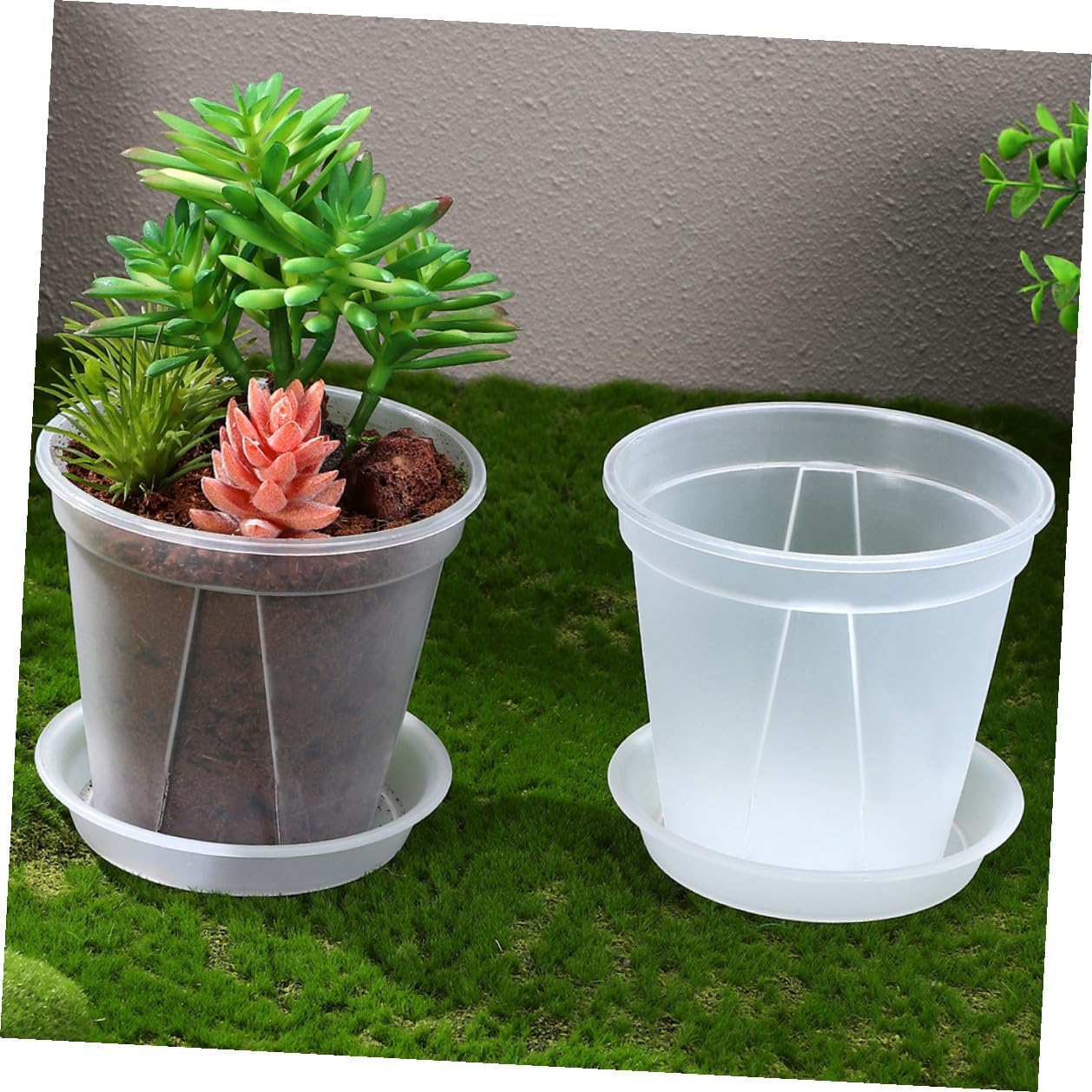 24pcs Plant Nursery Pots with Drainage Holes and Saucers, Two Sizes (12pcs 12x10.4cm + 12pcs 14.8x13cm), Breathable Orchid and Flower Starter Containers for Indoor and Outdoor