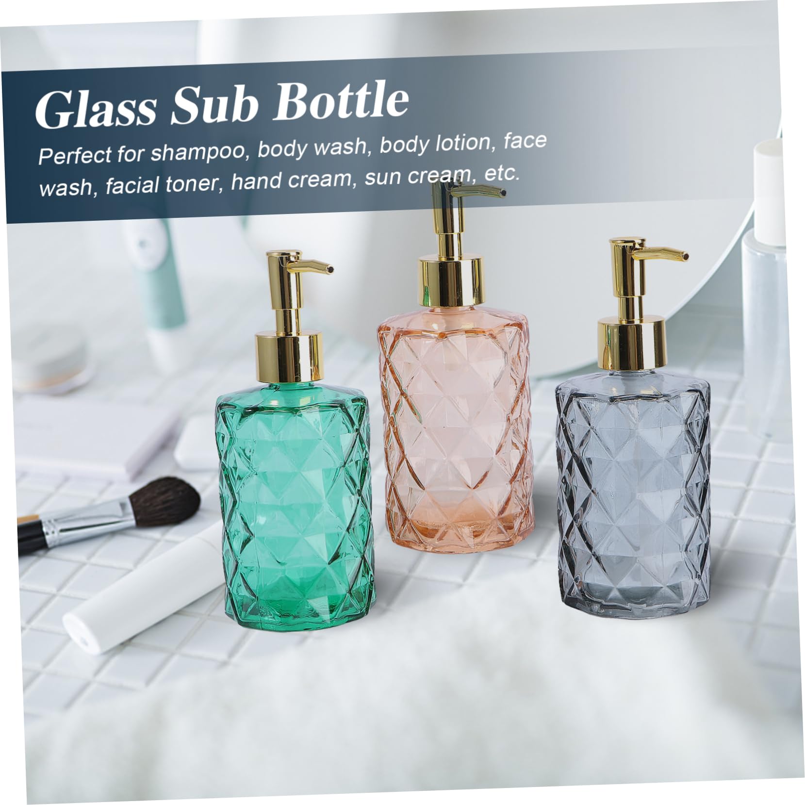 Botellas Dispensadoras de Vidrio con Bomba, 3 Piezas para Gel