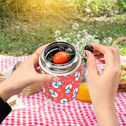 Miniatura 5 de Christmas Snowman Red Food Jar with Spoon Stainless Steel Vacuum Insulated Food Container 17 oz Soup Thermos for Adults