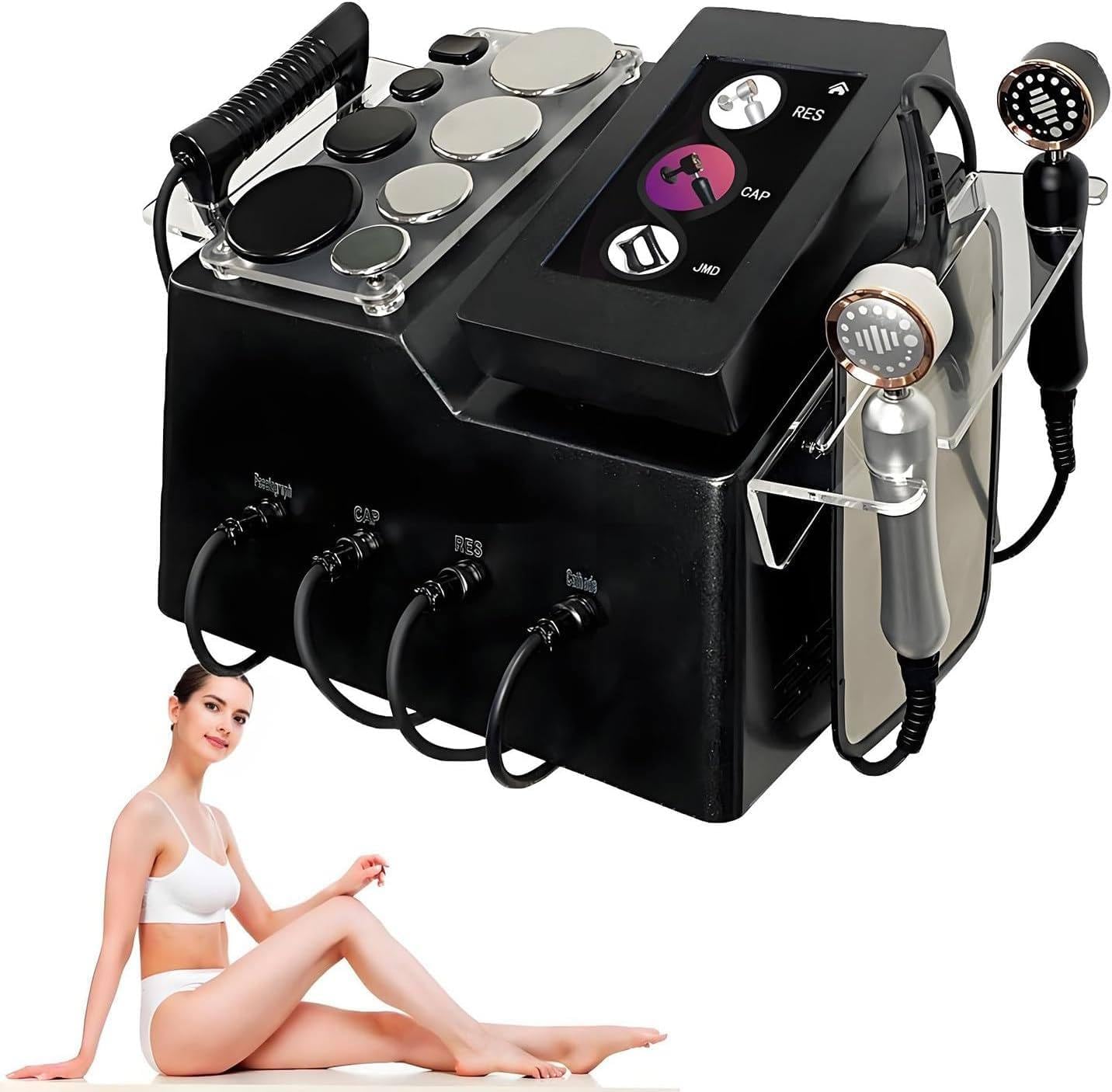 448k Tecar Therapy Device Physiotherapy Diathermy Device Res CET Monopolar RF Energy Transfer Diathermy Device with 8 Probes 2 Handpieces and 1 Negative Plate