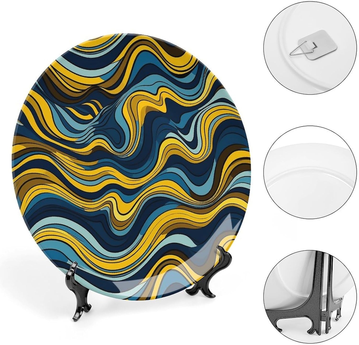 Bone China Decorative Plates Wave Pattern Ceramic Decorative Plate Wall Decor with Display Stand Ceramic Ornaments for Wall Hanging Decoration