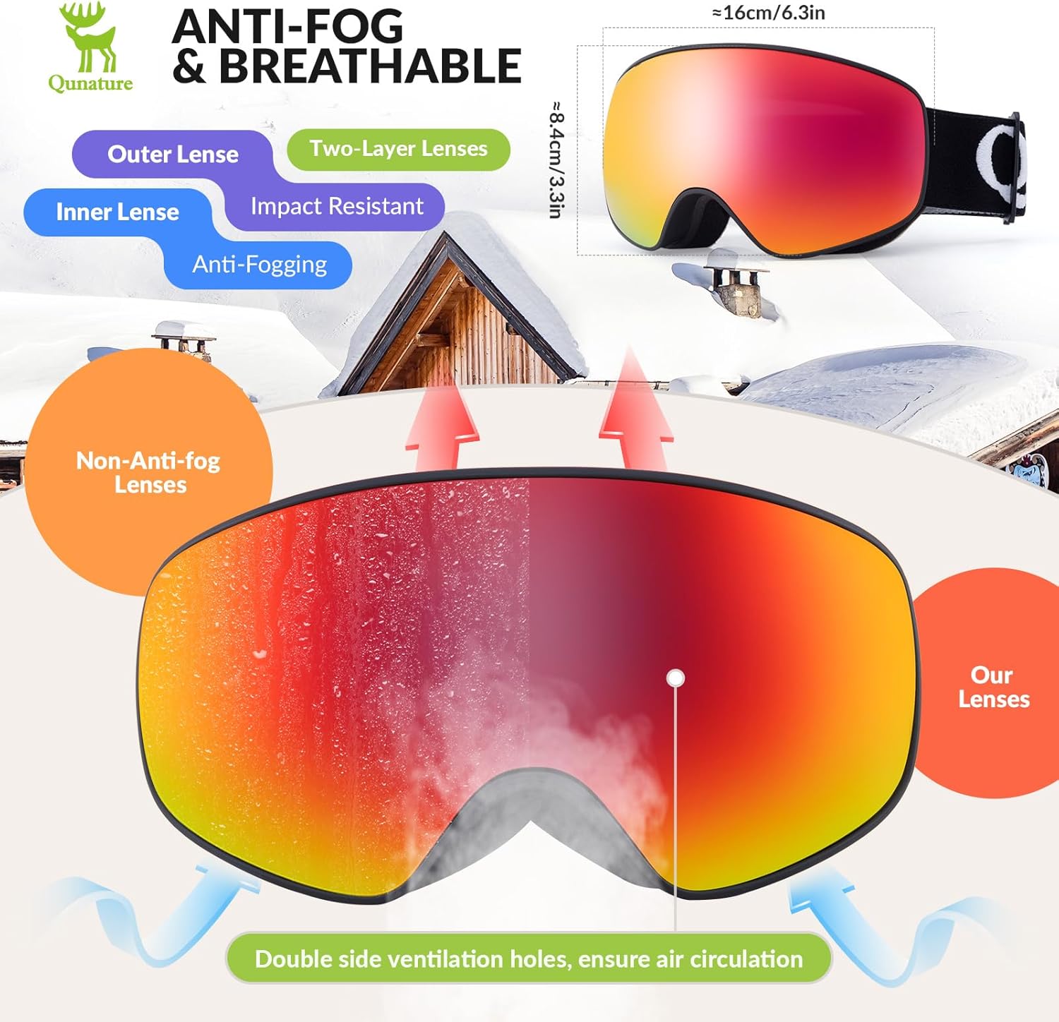 Kids Ski Goggles OTG Anti-Fog Snow Snowboard Goggles for Boys Girls Youth Over Glasses 100% UV Protection